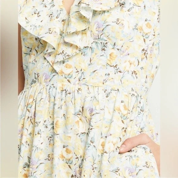 NWOT O.P.T. Kate Floral Ruffle Collar Midi Dress Women’s Small - Picture 5 of 16